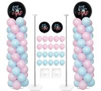 YALLOVE Supporto per colonne di palloncini, set di 2 supporti riutilizzabili per la decorazione della festa della rivelazione di genere (include palloncini)