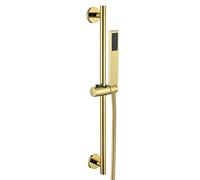 Yalsfowe Asta doccia con doccetta, soffione doccia a telefono con flessibile, soffione doccia ad alta pressione in ottone, asta doccia regolabile in altezza in acciaio inox,D'oro