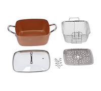 Yalych Padella, set da 4 pezzi antiaderenti for wok quadrati, resistenti alle alte temperature Easy CleaSkillets con griglia for cottura a vapore for cucina, ristorante Pentole