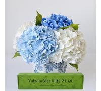 YalzoneMet 4 ortensie artificiali realistiche al tatto, naturali e realistiche, stelo lungo 53 cm, in lattice, regalo per casa, feste, matrimoni, centrotavola, 2 bianchi, 1 blu, 1 azzurro