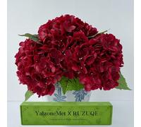 YalzoneMet Fiore di ortensia artificiale bordeaux, 3 pezzi, 53 cm, realistico, realistico, in lattice, ortensia, fiore rosso, per autunno, Halloween, feste in casa, Ringraziamento, decorazione