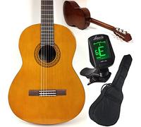 Yamaha C40 - Set per principianti con chitarra classica da concerto, accordatore sfq24 con schermo LED, custodia, tracolla e 3 plettri, set completo, ideale per principianti Naturale