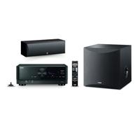 Yamaha Ricevitore AV RX-V6A a 7.2 canali con MusicCast, subwoofer alimentato da 10 pollici da 100 W e set di altoparlanti a canale centrale NS-C210BL - Migliora la tua esperienza home theater