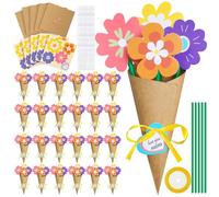 YAMAIDUO 24 Pezzi Bouquet di Fiori di Carta, Kit Artigianali per Bouque di Fiori per Ragazzi Ragazze, Regali di Bouquet di Fiori di Carta per Compleanni, Regalo di Artigianato Divertente