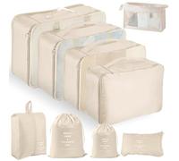 YAMAIDUO Organizer Valigia, 9 Pezzi Packing Cubes, Organizer Viaggio Salvaspazio, Travel Kit per Vacanze e Viaggi, Viaggio Accessori Utili per Cosmetici Abbigliamento Intimo Vestiti Borse, Beige