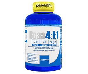 YAMAMOTO Bcaa 4:1:1 200 compresse + vitamina B1 e B6 - aminoacidi ramificati 411 per aumento massa muscolare
