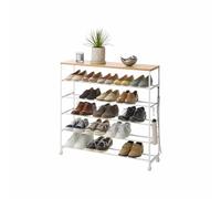 YAMAZAKI 1465 TOWER Scarpiera a 5 ripiani con piano in legno e ruote, bianco, Acciaio/Legno/Nylon, minimalista, 90.5x26x87 cm