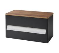 Yamazaki 1644 RIN Kitchen Paper Towel Holder, black, Steel/Wood/Silicone, 31.2 x 16.2 x 17 cm