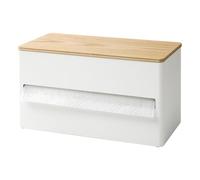 Yamazaki 1645 RIN Kitchen Paper Towel Holder, white, Steel/Wood/Silicone, 31.2 x 16.2 x 17 cm