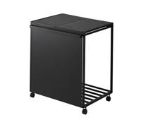 YAMAZAKI 1821 TOWER 2~Compartment Trash Can with Casters, black, Steel/Polypropylene/Nylon, 52 x 44 x 60 cm
