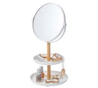 Yamazaki 2314 Tosca Accessory Tray with Mirror, White, Steel/Wood/Mirror, 17.5 x 16 x 33 cm