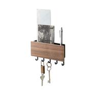 YAMAZAKI 2729 RIN Key Hook with Tray, black, Wood/Steel, 18 x 3 x 9.5 cm