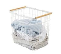 Yamazaki 2810 TOSCA Laundry Basket L, white, Steel/Wood, 41.5 x 31 x 38.5 cm