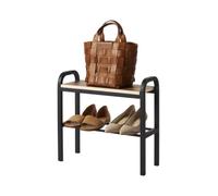 YAMAZAKI 4788 TOWER Shoe Rack with Wooden Board, black, Steel/PlyWood, 48 x 19 x 46 cm