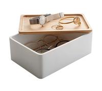 Yamazaki 5167 RIN Accessory Storage Box, white, Polystone/Wood, 18.5 x 12.5 x 7 cm