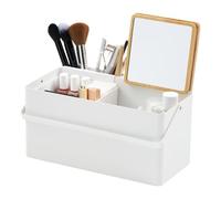 YAMAZAKI 5453 TOWER Makeup Box, white, Steel/Wood/Mirror/ABS Resin, 31 x 15 x 15.7 cm