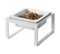 Yamazaki 5816 TOWER Pet Food Bowl Stand Single, white, Steel/Ceramic, 15 x 15.5 x 10 cm