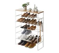 Yamazaki Home Tower - Scarpiera a 6 ripiani in legno, colore: bianco, acciaio