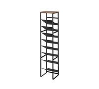 YAMAZAKI Tower 1492 - Portabottiglie a 8 piani con ripiano in legno, colore: nero, acciaio/legno/silicone, minimalista, 19,3 x 20 x 88,5 cm