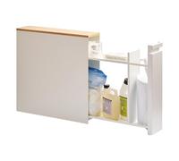 Yamazaki TOWER Scaffale estraibile con ripiano in legno e struttura in acciaio - stretto, organizer per bagno, WC, cucina, moderno - 56 x 14 x 55 cm, design giapponese, bianco