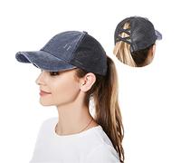 YAMEE Cappello da baseball da donna a coda di cavallo, in rete, ad asciugatura rapida, tinta unita, con foro per coda di cavallo, cappello sportivo estivo, regolabile, Blu scuro, Taglia unica