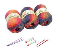 YAMEE Gomitoli di Lana 3 * 100 g,Pacco di Lana Acrilica,Gomitolo cotone per uncinetto,Multicolore filo Lana con sfumatura di Colore con uncinetto e set di filati all'uncinetto