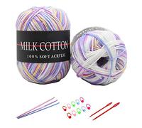YAMEE Set di 6 gomitoli di filato di lana arcobaleno da 50 g, per lavorare a maglia a mano colorati, doppio filato acrilico, 2 aghi, 10 pennarelli per punti di bloccaggio all'uncinetto (22)