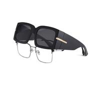 YAMEIZE Oversized Sovraocchiali da sole - per Donna Uomo Anti Glare UV400 di Protezione di Thick Rettangolo Sopra Occhiali di Guida (Nero Grigio)