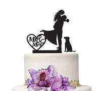 YAMI COCU Mr And Mrs Wedding Cake Toppers Sposa e Sposo Con Cane Colore Nero Acrilico Silhouette Wedding Party Engagement Decorazione