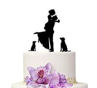 YAMI COCU topper per torta nuziale e sposo con cane animale di colore nero silhouette acrilica festa di fidanzamento decorazione amore