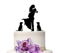 YAMI COCU Topper per torta nuziale, sposa e sposo con cani, sagoma in acrilico nero, decorazione per matrimonio, anniversario, festa di fidanzamento