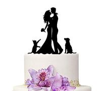 YAMI COCU topper per torta nuziale sposa e sposo con gatto e cane animale di colore nero silhouette acrilica festa di fidanzamento decorazione