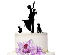 YAMI COCU topper per torta nuziale sposa e sposo con gatto e cane, decorazione di fidanzamento