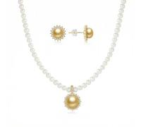 YAMI Set di gioielli da donna con perle d'acqua dolce/acqua di mare e orecchini di perle da 7-8 mm, orecchini a perno in argento Sterling 925, gioielli di lusso squisiti, design a girasole, 3-4mm, 7