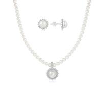 YAMI Set di gioielli da donna con perle d'acqua dolce/acqua di mare e orecchini di perle da 7-8 mm, orecchini a perno in argento Sterling 925, gioielli di lusso squisiti, design a girasole, 3-4 mm, 7