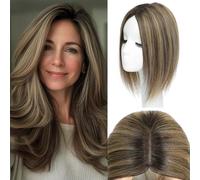YAMI Topper per capelli da donna, veri capelli umani (castano medio biondo misto con radice marrone scuro)