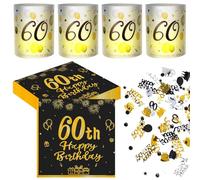 Yamitora 12 lanterne decorative da tavolo, 20 pezzi 60 decorazioni di compleanno nero oro tovaglioli di carta con coriandoli per 60° compleanno, uomo, donna, Happy Birthday Decorations