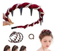 Yamloveme Vintage High Cranium Artificial Pearl Hairband, 2025 New Non Slip Pearl Headband With Teeth, Elegant Beaded Hair Band For Women Girls, Bling Bridal Hair Hoop For Wedding Party (Red, 1pc)