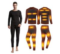 YAMNYSS Biancheria Intima Riscaldata per Uomo, Set Termico Elettrico con 24 Aree di Riscaldamento, Maglia E Pantaloni Termici da Indossare per Caccia E Sci,Nero,XXL