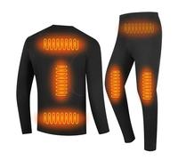 YAMNYSS Biancheria Intima Riscaldata per Uomo, Set Termico Elettrico Invernale Long John per Moto E Sci,Nero,L