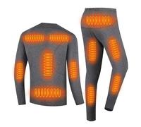 YAMNYSS Biancheria Intima Riscaldata per Uomo, Strato Termico Elettrico con 16 Aree Riscaldate Set Lungo per Moto,Grigio,L