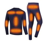 YAMNYSS Biancheria Intima Riscaldata per Uomo, Strato Termico Elettrico con 16 Aree Riscaldate Set Lungo per Moto,Blu,XS