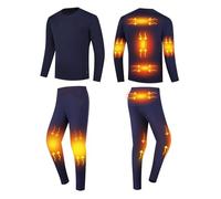 YAMNYSS Biancheria Termica Riscaldata per Uomo, Maglia E Pantaloni Elettrici, Set Long John con 8 Zone di Riscaldamento per Moto,Blu,XL