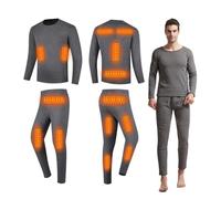 YAMNYSS Set di Biancheria Intima Riscaldata da Uomo, Set di Calzamaglia Termica Elettrica A 16 Zone, Maglie E Pantaloni Riscaldanti per Caccia,Grigio,L