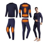 YAMNYSS Set di Biancheria Termica Riscaldata, Pantaloni Lunghi Elettrici e Maglia Termica da Uomo, Intimo Termico Caldo per Sport all'Aperto,Blu,XS