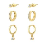 Yamobi 3 Paare 14K Gold Damen Ohrringe Set, Acqua Resistanti Ohrstecker Piccole Creole, Ipoallergenici, Set di Orecchini Stackabili per Più Punture, Creole Ohrstecker