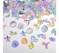 Yamobi 50 pezzi Charms per unghie estivi da spiaggia, Strass per unghie a tema oceano, Gioielli per unghie a forma di stelle marine per donne, Decorazione per manicure