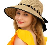 Yamobi Damen Sonnenhut, UV-Schutz Strohhut mit Breite Krempe Atmungsaktiv Strandhut Faltbarer Sommerhut für Reise Urlaub