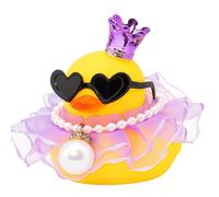 Yamobi Gummiente Papera da Bagno, Ornamento Auto con Mini Corona, Abito, Collana di Perle e Occhiali da Sole, Ideale per Il Divertimento in Bagno e Decorazione Auto