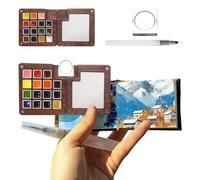 Yamobi Set di mini acquerelli, 15 colori, in legno di noce, compatto, per artisti e adulti